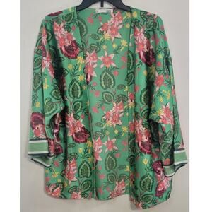 Sfera Casual Kimono Womens Large Green Floral Boho Cottagecore Beach Vacation